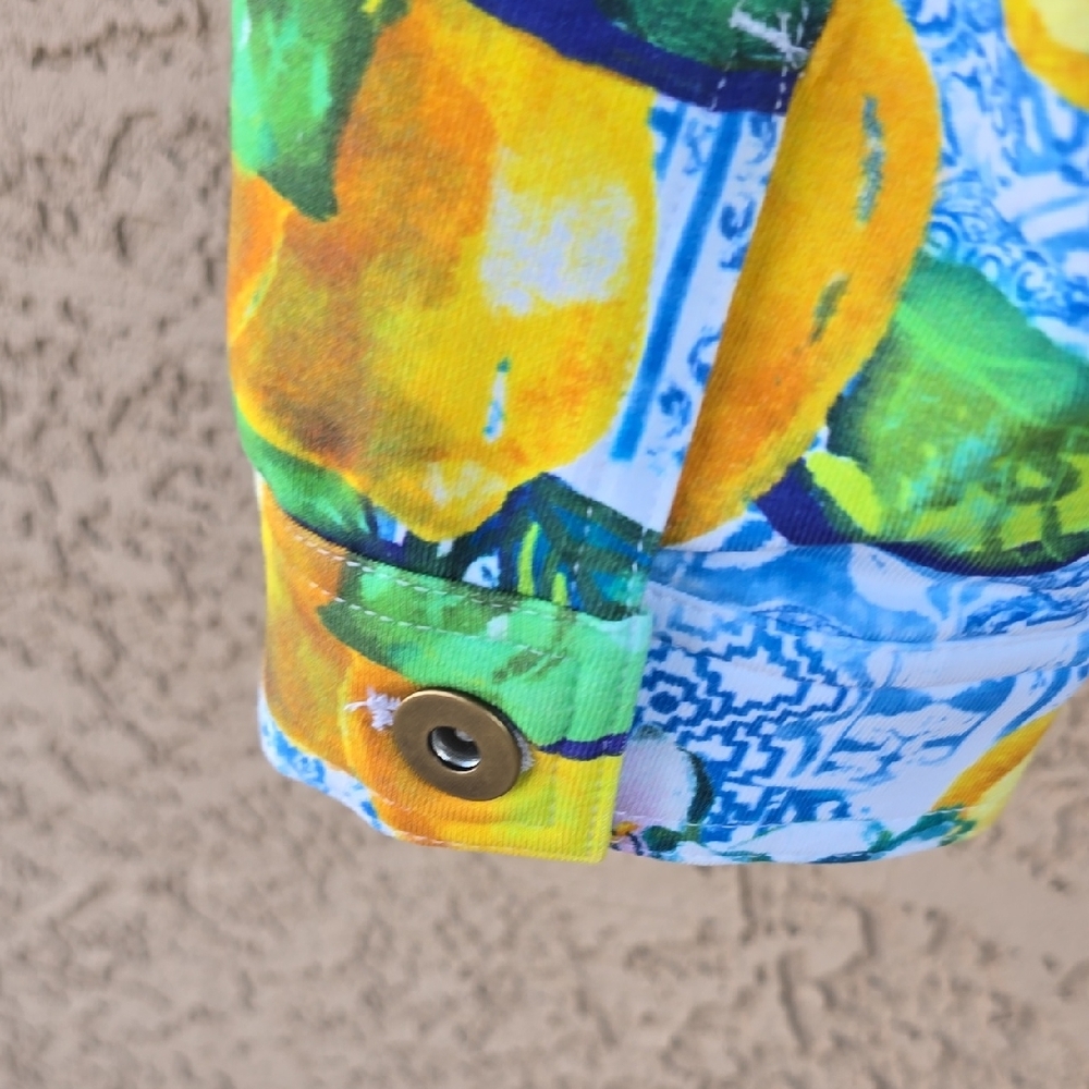 Ali Miles Lemon Floral Print Women's Shirt Jacket Size Large Yellow Blue White - Picture 14 of 16